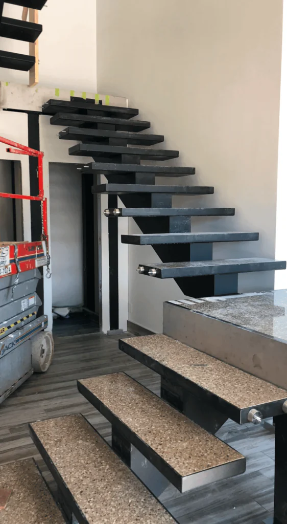 Custom modern design stairs in construction phase