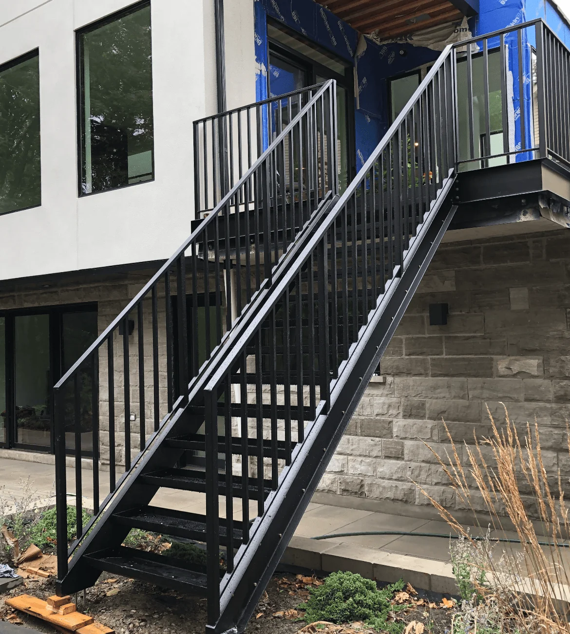 metal stairs with metal railings